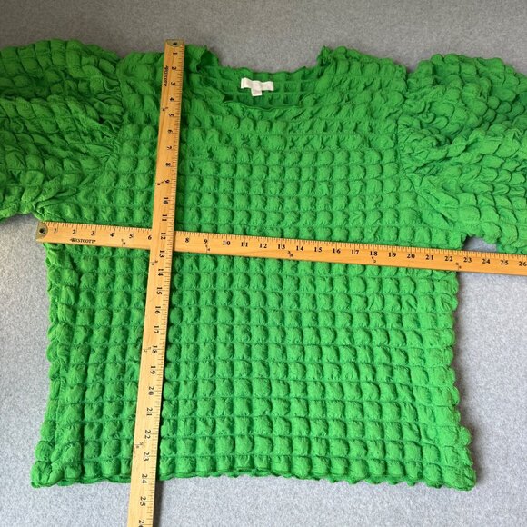 Eri + Ali Textured Square Bright Green Top Puff Sleeves Blouse Womens Size 3X - Picture 9 of 14